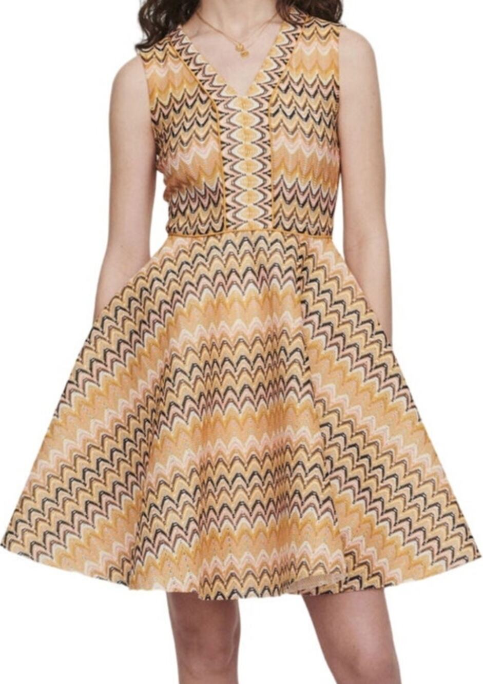 MAJE Reinetta Dress Chevron Sleeveless Fit & Flare Guipure Lace T2 Medium NWT